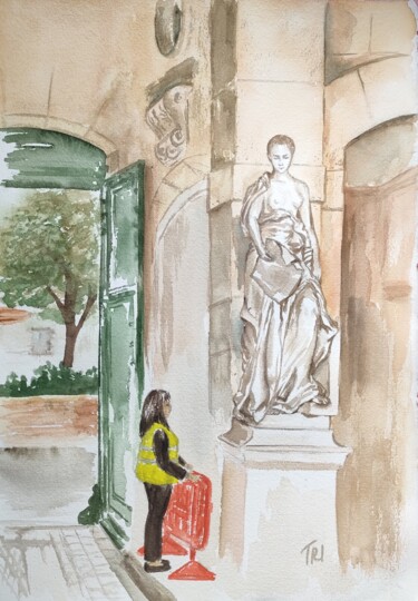 Pittura intitolato "La gardienne de l'h…" da Tatiana Ianciu, Opera d'arte originale, Acquarello