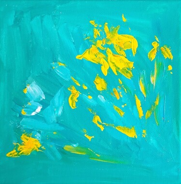 Malarstwo zatytułowany „Iris jaune 1” autorstwa Tatiana Ianciu, Oryginalna praca, Akryl Zamontowany na Drewniana rama noszy