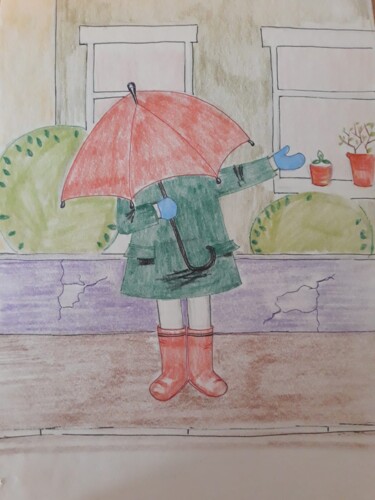 Рисунок под названием "прогулка под дождем" - Tatiana Iovleva, Подлинное произведение искусства, Цветные карандаши