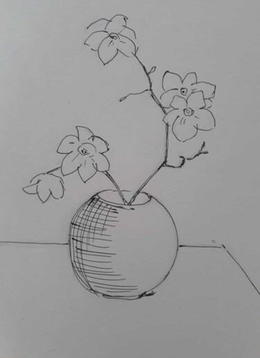 Рисунок под названием "цветок в вазе" - Tatiana Iovleva, Подлинное произведение искусства, Гелевая ручка