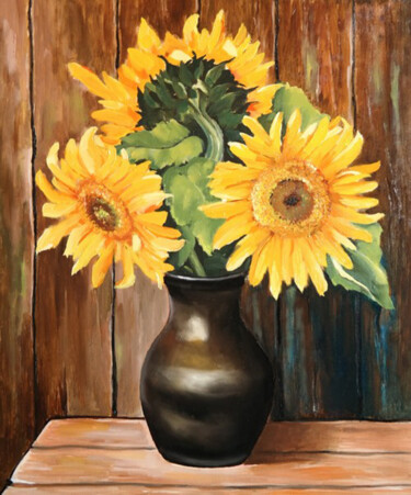 Painting titled "Sunflowers" by Tatiana Karchevskaya, Original Artwork, Oil