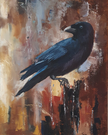 Ζωγραφική με τίτλο "Raven (1)" από Tatiana Karchevskaya, Αυθεντικά έργα τέχνης, Λάδι Τοποθετήθηκε στο Ξύλινο φορείο σκελετό