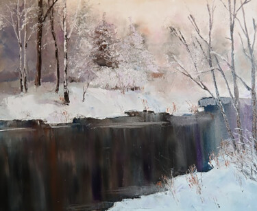 Painting titled "Winterlandscape" by Tatiana Karchevskaya, Original Artwork, Oil Mounted on Wood Stretcher frame