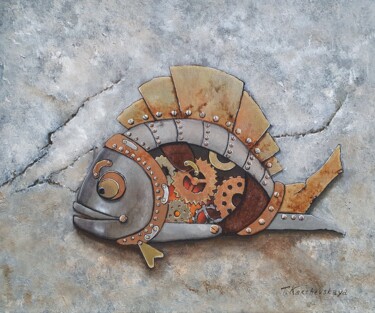 Peinture intitulée "Fish-fire" par Tatiana Karchevskaya, Œuvre d'art originale, Huile