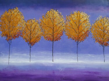 Painting titled "Golden trees" by Tatiana Karchevskaya, Original Artwork, Acrylic
