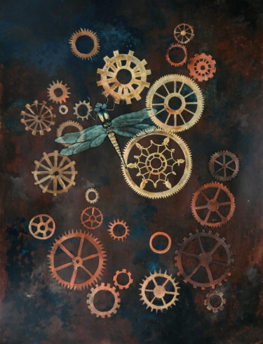 Schilderij getiteld "Steampunk (gold)" door Tatiana Karchevskaya, Origineel Kunstwerk, Acryl