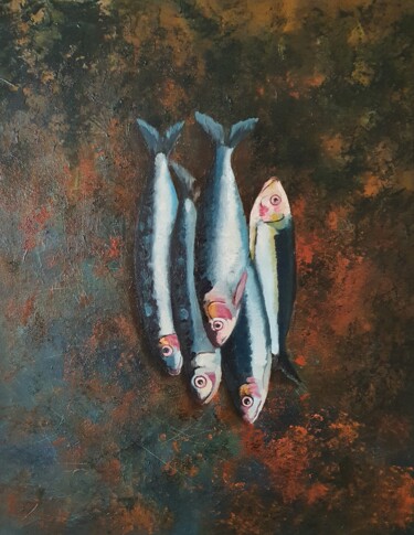 Schilderij getiteld "Still life with fis…" door Tatiana Karchevskaya, Origineel Kunstwerk, Olie