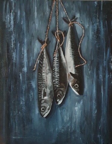 Malerei mit dem Titel "Still life with fis…" von Tatiana Karchevskaya, Original-Kunstwerk, Öl