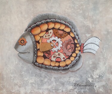 Pintura intitulada "Fish with golden sc…" por Tatiana Karchevskaya, Obras de arte originais, Acrílico