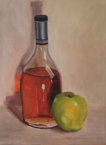 Painting titled "Cognac and apple" by Tatiana Karchevskaya, Original Artwork, Oil
