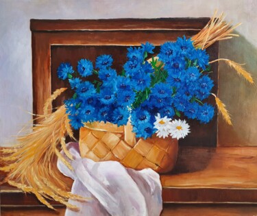 Malarstwo zatytułowany „Cornflowers and ear…” autorstwa Tatiana Karchevskaya, Oryginalna praca, Olej Zamontowany na Drewnian…