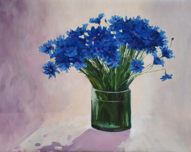 Painting titled "Cornflowers (5)" by Tatiana Karchevskaya, Original Artwork, Oil