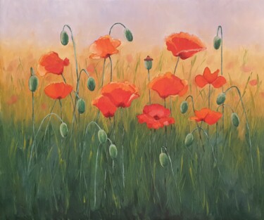 Painting titled "Poppy field" by Tatiana Karchevskaya, Original Artwork, Oil