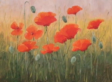 Painting titled "Poppy field (1)" by Tatiana Karchevskaya, Original Artwork, Oil