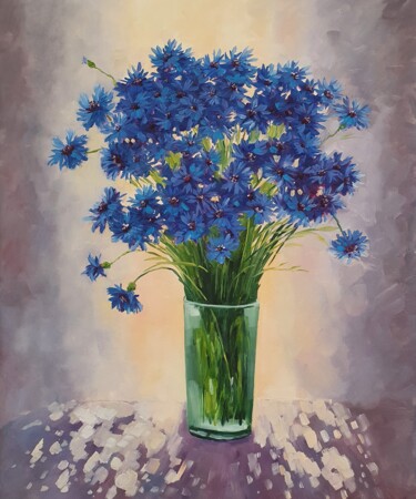 Painting titled "Cornflowers (7)" by Tatiana Karchevskaya, Original Artwork, Oil