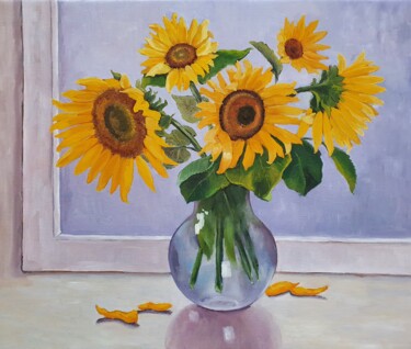 Painting titled "Sunflowers (1)" by Tatiana Karchevskaya, Original Artwork, Oil