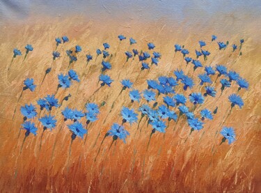 Картина под названием "Cornflower field" - Tatiana Karchevskaya, Подлинное произведение искусства, Масло