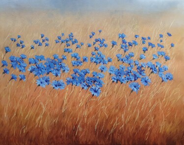 Painting titled "Cornflower field (1)" by Tatiana Karchevskaya, Original Artwork, Oil