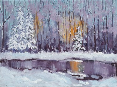 Painting titled "Winterlandscape (1)" by Tatiana Karchevskaya, Original Artwork, Oil