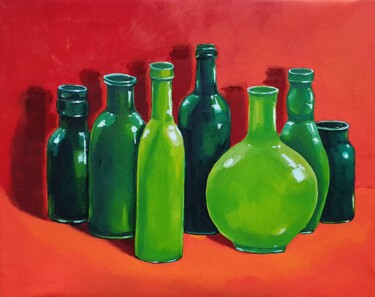 Painting titled "Green bottles" by Tatiana Karchevskaya, Original Artwork, Oil