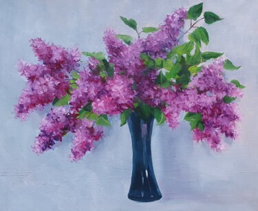 Painting titled "Lilac (18)" by Tatiana Karchevskaya, Original Artwork, Oil Mounted on Wood Stretcher frame