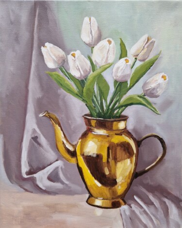 Painting titled "Tulips (1)" by Tatiana Karchevskaya, Original Artwork, Oil