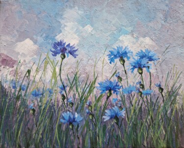 Malarstwo zatytułowany „Cornflowers (11)” autorstwa Tatiana Karchevskaya, Oryginalna praca, Olej Zamontowany na Drewniana ra…