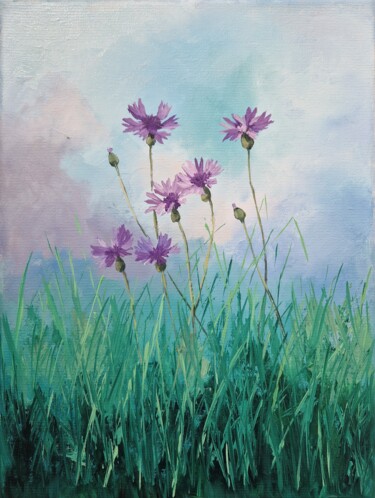 Painting titled "Cornflowers (16)" by Tatiana Karchevskaya, Original Artwork, Oil