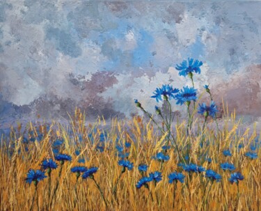 Peinture intitulée "Cornflower field (4)" par Tatiana Karchevskaya, Œuvre d'art originale, Huile