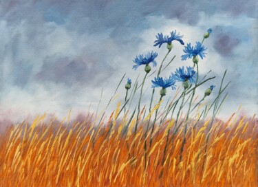 Malarstwo zatytułowany „Cornflowers (18)” autorstwa Tatiana Karchevskaya, Oryginalna praca, Olej