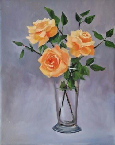 Картина под названием "Yellow roses" - Tatiana Karchevskaya, Подлинное произведение искусства, Масло