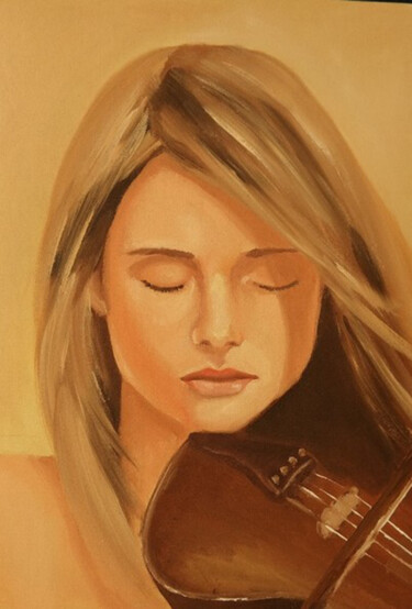 Peinture intitulée "The girl playing th…" par Tatiana Karchevskaya, Œuvre d'art originale, Huile