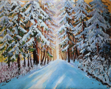 Pintura intitulada "A winter forest" por Tatiana Karchevskaya, Obras de arte originais, Óleo