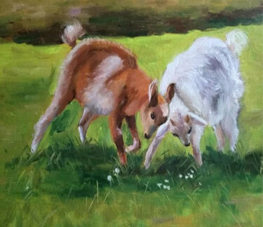 Картина под названием "Little goats" - Tatiana Karchevskaya, Подлинное произведение искусства, Масло Установлен на Деревянна…