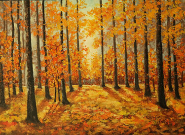 Painting titled "Autumn in the forest" by Tatiana Karchevskaya, Original Artwork, Oil Mounted on Wood Stretcher frame