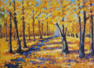Painting titled "Autumn in the park" by Tatiana Karchevskaya, Original Artwork, Oil Mounted on Wood Stretcher frame