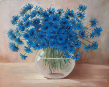 Painting titled "Cornflowers (2)" by Tatiana Karchevskaya, Original Artwork, Oil