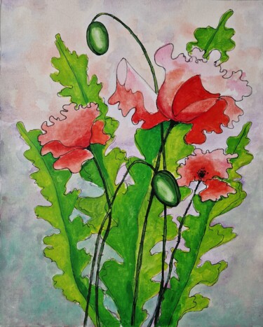 Картина под названием "Bright poppies (1)" - Tatiana Karchevskaya, Подлинное произведение искусства, Акрил