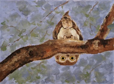 Painting titled "Funny owl" by Tatiana Karchevskaya, Original Artwork, Acrylic