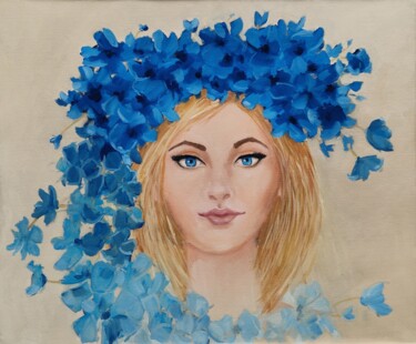 Painting titled "In the blue flowers" by Tatiana Karchevskaya, Original Artwork, Oil
