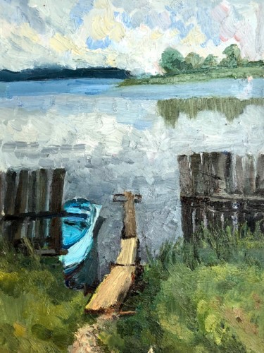 Malarstwo zatytułowany „Fishing place” autorstwa Tatiana Kolupaeva, Oryginalna praca, Olej