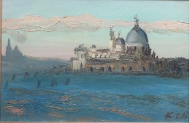 Pittura intitolato "Winter Venice Santa…" da Tatiana Kolupaeva, Opera d'arte originale, Olio Montato su Telaio per barella i…