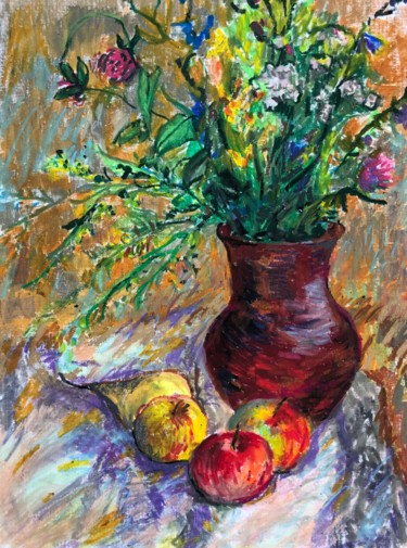 Painting titled "Summer bouquet" by Tatiana Kolupaeva, Original Artwork, Pastel