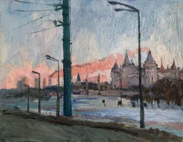 Malerei mit dem Titel "Winter urban landsc…" von Tatiana Kolupaeva, Original-Kunstwerk, Öl