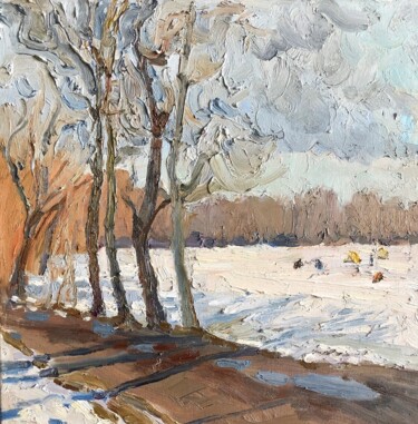 Malarstwo zatytułowany „Winter fishing” autorstwa Tatiana Kolupaeva, Oryginalna praca, Olej Zamontowany na Drewniana rama no…
