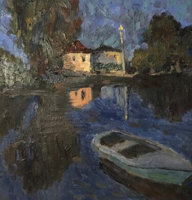 Malerei mit dem Titel "Night boot" von Tatiana Kolupaeva, Original-Kunstwerk, Öl Auf Keilrahmen aus Holz montiert