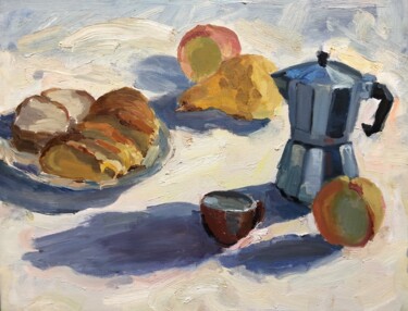 Painting titled "Breakfast №4" by Tatiana Kolupaeva, Original Artwork, Oil Mounted on Wood Stretcher frame