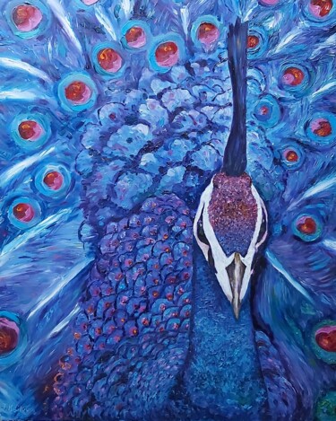 Painting titled "Peacock.Original ar…" by Tatiana Krilova, Original Artwork, Oil