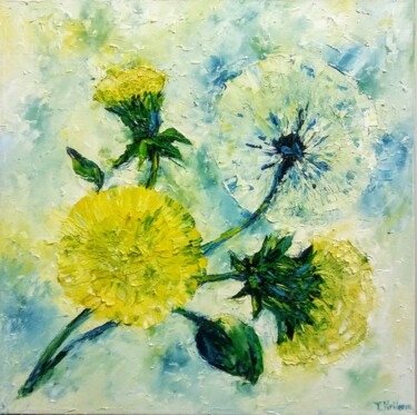 Painting titled "Yellow flowers Dand…" by Tatiana Krilova, Original Artwork, Oil
