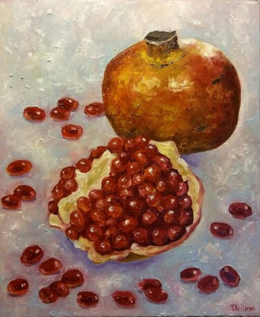 Painting titled "Pomegranates on the…" by Tatiana Krilova, Original Artwork, Oil